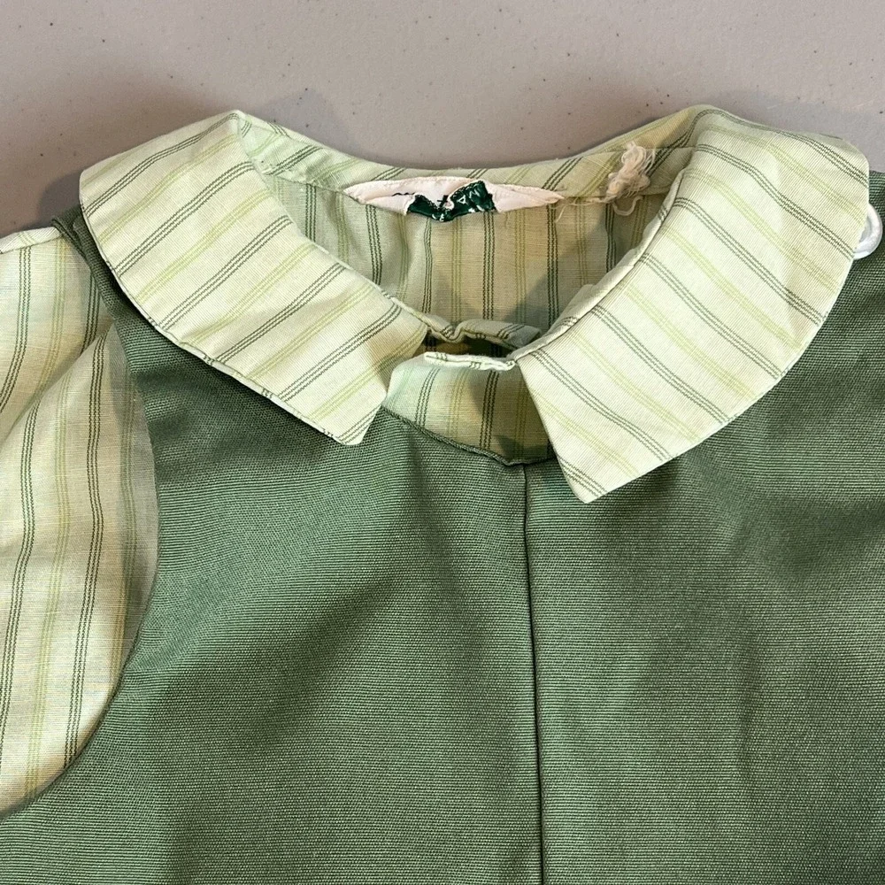 Vtg Baby Toddler Boys 2 Pc Outfit Master Mort of Miami Green Overalls Shirt